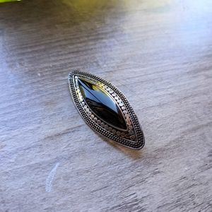 Vintage 1960s Sterling Silver & Black Onyx Brooch Pin